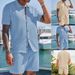 Men's Clothing Casual Comfortable Button Down Lapel Shirt Short Sleeved Shorts Suit_viptrois.com