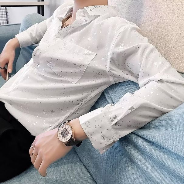 Letter Long Sleeved Shirt, Loose Fitting Shirt, Men's Summer Trend Versatile Casual Jacket_viptrois.com