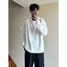 boy Light Gray Waffle Long Sleeve T-Shirt For Men, Spring And Autumn American Retro Henry Collar Loose Casual Base Shirt_viptrois.com