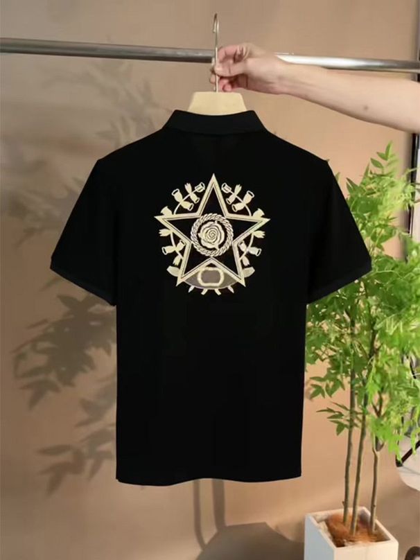 Men's Fashion Star Embroidered Polo Shirt Comfortable Cotton Blend Casual Slim Fit Short Sleeve Top_viptrois.com
