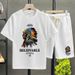 Men's Clothing waffle polo shirt short sleeved T shirt set summer loose clothes tops and pants suits for men_viptrois.com