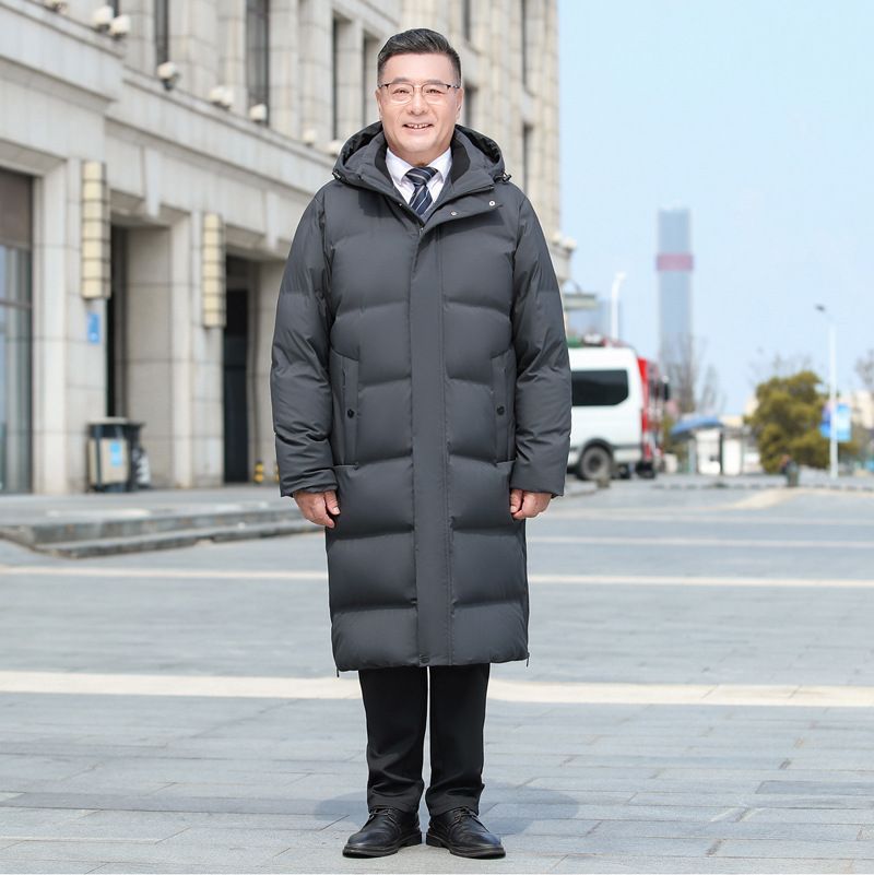 Men's Clothing New Grandfather Thick Warm Coat White Duck Down Elderly Dad Down Jacket Men's Mid Length_viptrois.com