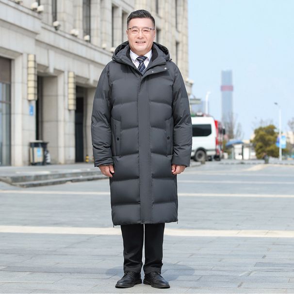 Men's Clothing New Grandfather Thick Warm Coat White Duck Down Elderly Dad Down Jacket Men's Mid Length_viptrois.com