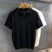 Men's Short Sleeve Polo Shirt V Neck Seagull Collar Hollow out Textured Knitwear Old Money Style Summer T-Shirt_viptrois.com