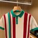 Men's Clothing Luxury Fashion Slim Lapel Sweater Elegant Vertical Stripes Color Matching Short Sleeved Knitted Polo Shirt_viptrois.com