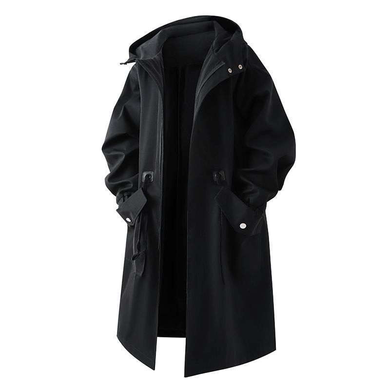Men’s Longline Windbreaker – Korean-Inspired Trench Coat (Black/Khaki/Army Green, M-3XL, Machine Washable)_viptrois.com