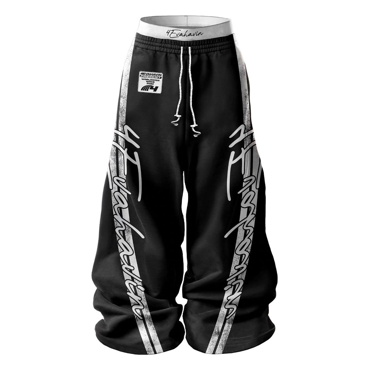 Men's Clothing Street Style Unisex Double Waist Design Loose Large Size Three Dimensional Printed Casual Pants_viptrois.com