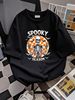 Spooky Season Skeleton Peace Sign Halloween Vintage T-Shirt Graphic Print Round Neck Short Sleeve Women Women Top Graphic Tees Slightly Breathable Casual Soft Versatile Unisex T-Shirt For Women Casual Top For Everyday Wear Streetwear Stylish Stretched_viptrois.com