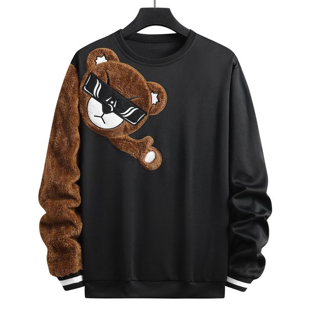 Men's Graphic Bear Print Sweatshirt – Long Sleeve Crewneck Pullover (EU S-XXL, Fleece-Lined)_viptrois.com