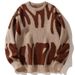 New, Contrasting Color Crew Neck Women's Sweater Retro Lazy Loose Trend Knitted Sweater_viptrois.com