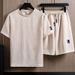 Men's Clothing Heavy Jacquard Short Sleeved Suit Men's Casual Loose Large Size Trendy Brand Ins All Match Shorts Two Piece Suit For Students_viptrois.com