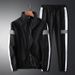 Men's Korean Style Stand Collar Jacket & Loose Trousers Set – Breathable Cotton (M-5XL, Black/Grey/White)_viptrois.com