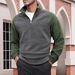 Men's Fleece Zip-Up Hoodie – Winter Thermal Stand Collar Pullover With Color Blocking For Casual Streetwear_viptrois.com