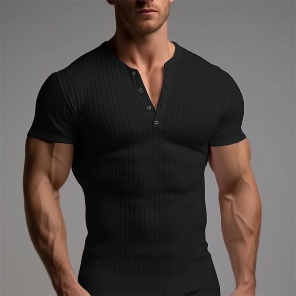 Men's Clothing Sports Slim Muscle Men's Short Sleeved T Shirt Fitness Elastic Thread Tight Solid Color Henry_viptrois.com