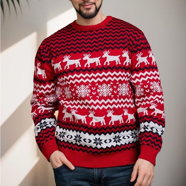 New Men's Knitted Sweater Christmas Casual Slim-fit Lazy Wind Crew Neck Wool Splicing Knitted Sweater_viptrois.com