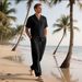 Men's Linen Beach Shirt & Shorts Set Summer Casual Short Sleeve Suit_viptrois.com