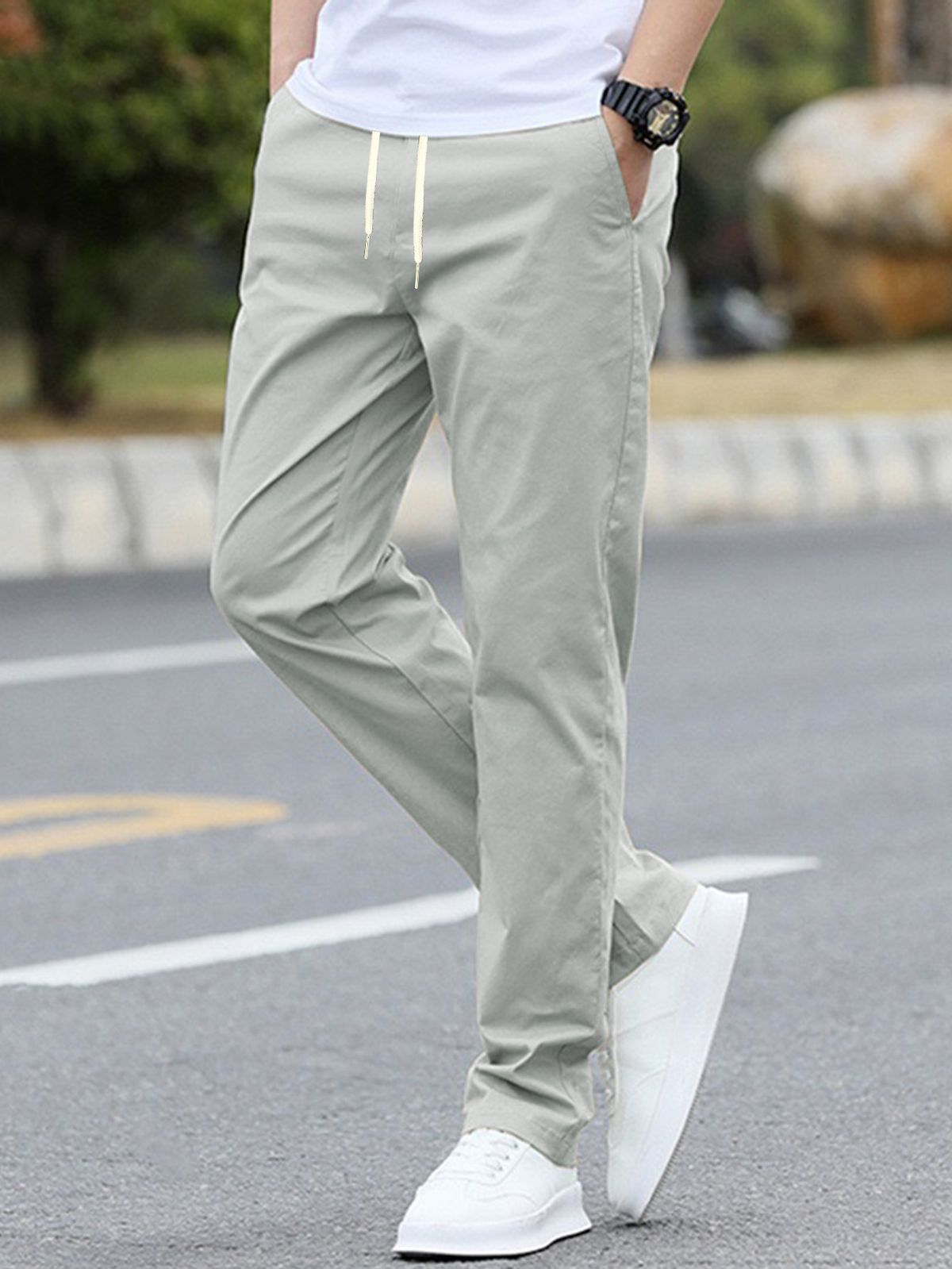 Men’s Casual Drawstring Pants – Slim Fit Solid Color Trousers | Relaxed Fit Elastic Waist Streetwear_viptrois.com
