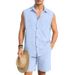 Men's Linen Blend Short Sleeve Shirt & Shorts Set | Breathable Summer Resort Wear, Hawaiian Print Vacation Outfit_viptrois.com