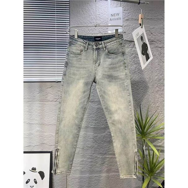 Men's Trendy Slim Fit Stretch Casual Trousers High Street Retro Distressed Washed Jeans Zipper Hem_viptrois.com