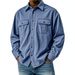Men's Retro Workwear Shirt – Loose Fit Long Sleeve Pocket Shirt For Casual & Outdoor (Khaki/Navy/Black)_viptrois.com