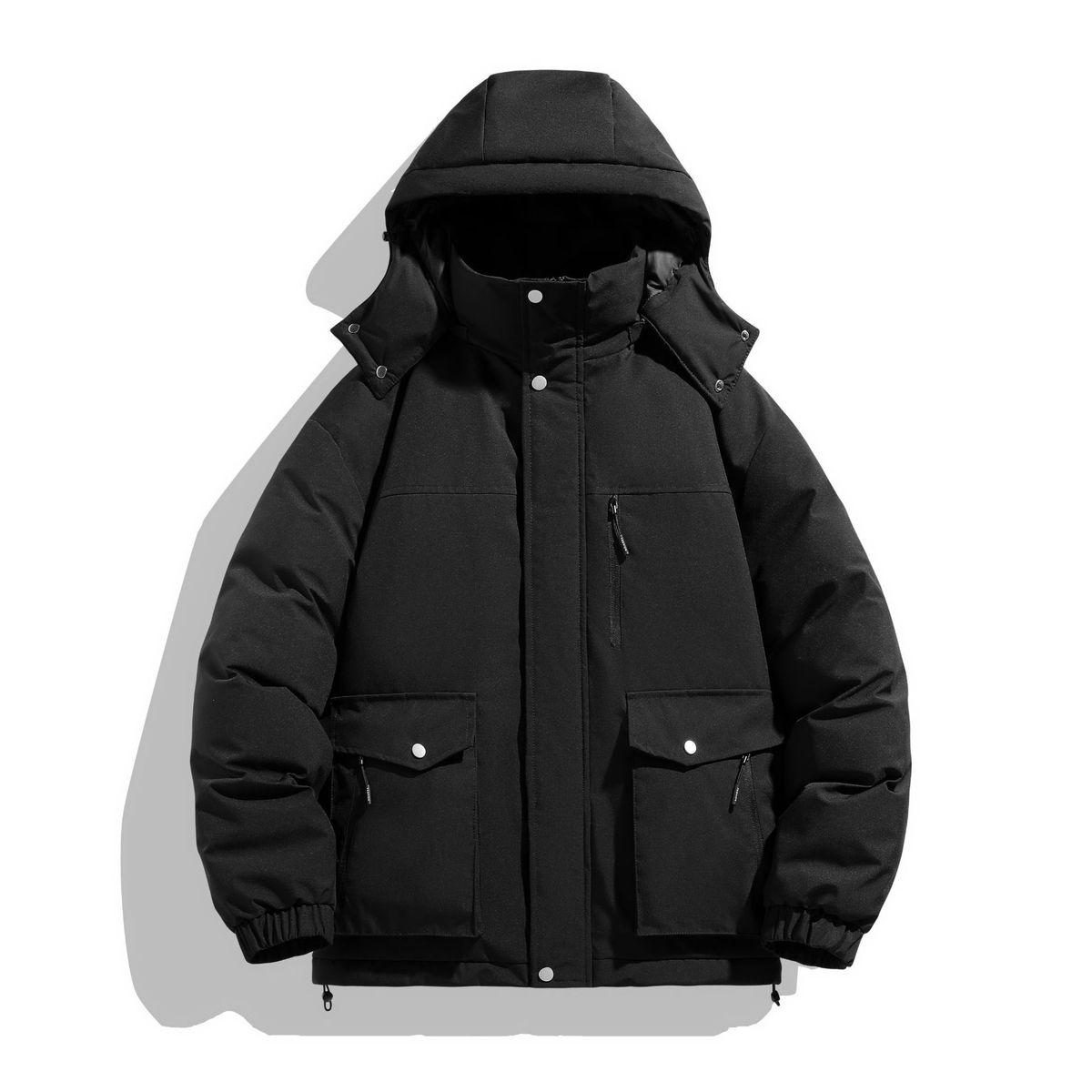 Unisex Winter Thermal Jacket For Couples - Waterproof Windproof Hooded Coat With Polyester Filling, Loose Fit Zip-Up Outdoor Parka_viptrois.com