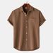 2025 Bestseller Summer Turn-down Collar Solid Color Short Sleeve Button Linen Shirt Men's Clothing_viptrois.com