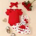 Mother & Kids sweet and cute cartoon bear love baby girl solid color short-sleeved top suspender skirt hairband summer skirt suit_viptrois.com