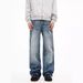 Men's Clothing Fashion Mid Waist Design Lightning Crack Washed Jeans For Men Spring And Autumn Retro Loose Straight Pants_viptrois.com