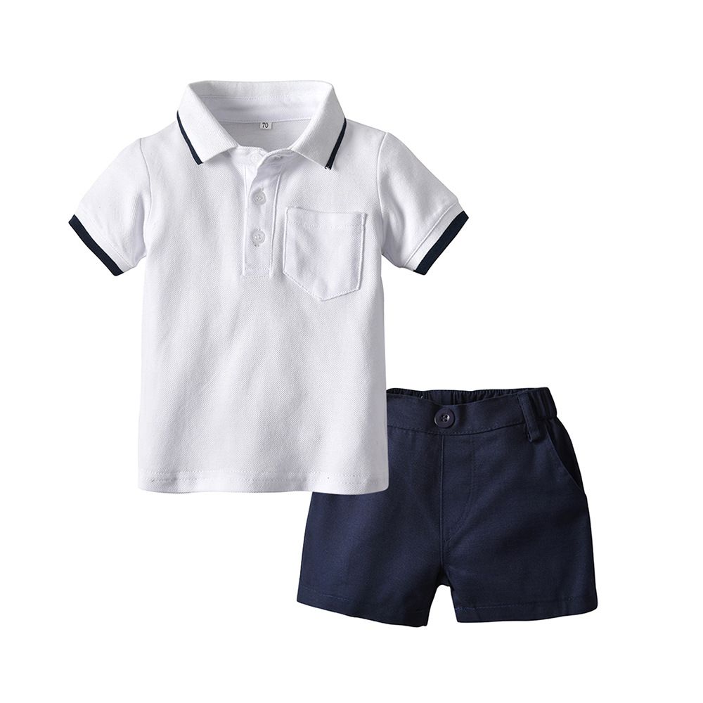 Ins Summer Boys Short Sleeved Polo Shirt Breathable Lapel Top Trendy Children's Shorts Casual Suit Set_viptrois.com