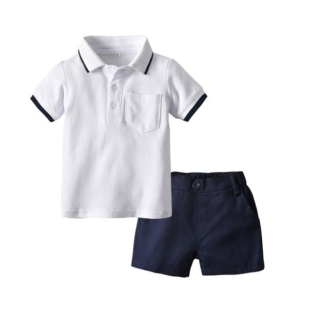 Ins Summer Boys Short Sleeved Polo Shirt Breathable Lapel Top Trendy Children's Shorts Casual Suit Set_viptrois.com