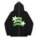 New Trendy Loose LOVE Star 2 Print Versatile Long Zipper Hoodie Jacket Korean Style Hooded Outerwear_viptrois.com