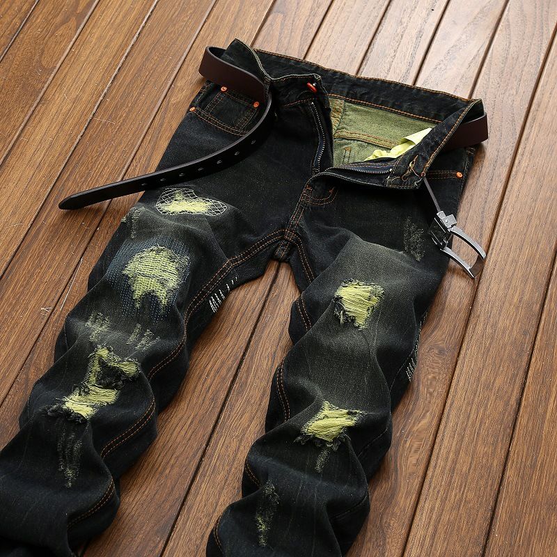 European And American Jeans Men's Ripped Men's Straight Jeans Old Men's Clothing_viptrois.com