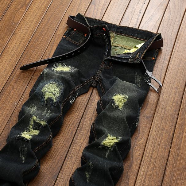 European And American Jeans Men's Ripped Men's Straight Jeans Old Men's Clothing_viptrois.com