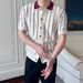 Men's Clothing Lapel Short Sleeved Knitted Sweater Cardigan Striped Business Slim Ice Silk Shirt_viptrois.com