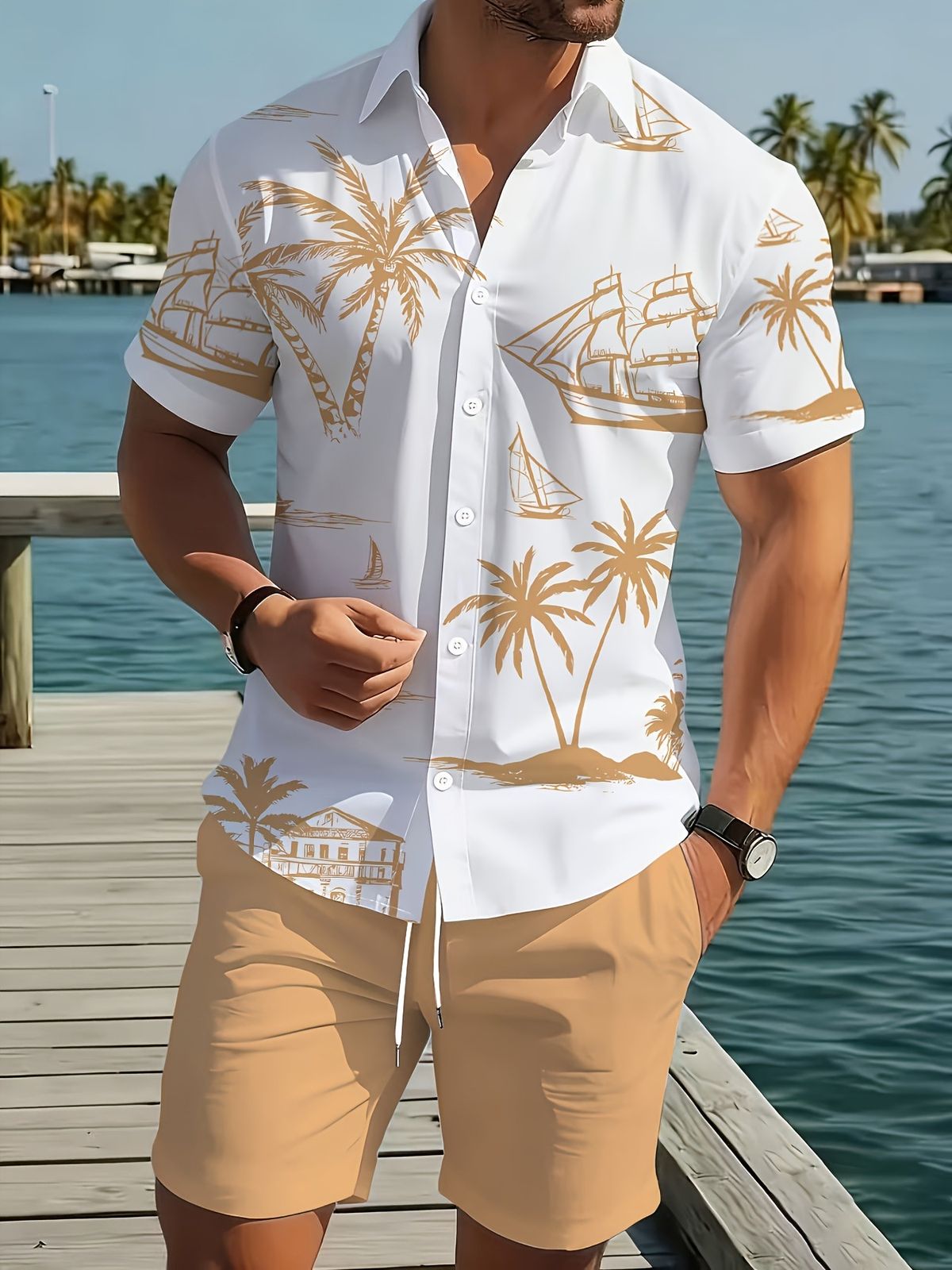 Men's Summer Casual Shirt Set Loose Fit Short Sleeve Style_viptrois.com
