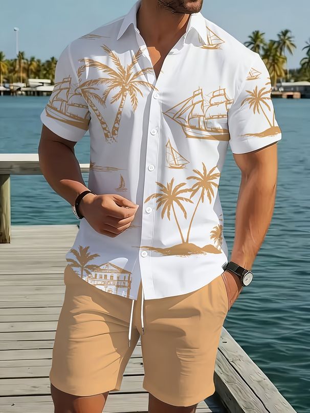 Men's Summer Casual Shirt Set Loose Fit Short Sleeve Style_viptrois.com