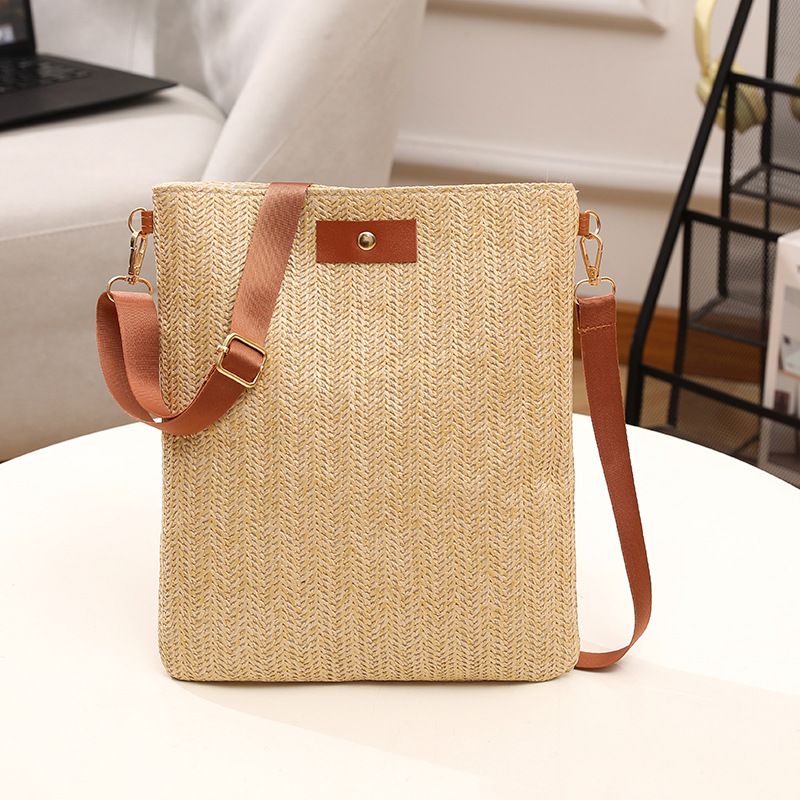 Women's Tote Bags Straw Woven Bag, Single-shoulder Bag, Bucket Bag, Vacation Beach Tote Bag, Adjustable Wide Shoulder Strap Crossbody Bag_viptrois.com
