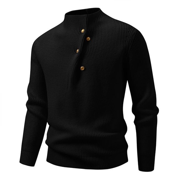Men's Casual Knit Sweater - Loose Fit Button Front Pullover For Autumn Winter (White, Gray, Black, Burgundy, Khaki, Brown)_viptrois.com