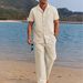 Men's Clothing Independent Station Men's Two Piece Cotton Solid Color Clothing Beach Button Shirt Casual Loose Pants Suit Men_viptrois.com