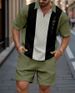 Men's Clothing Summer Fashion Lapel Quarter Zip Shirt Top Shorts Set_viptrois.com