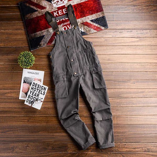 Jeans Sokotoo Men's pockets buttons loose bib overalls Hip hop suspenders jumpsuits Coveralls T221102_viptrois.com
