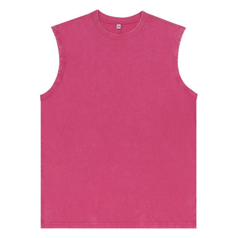 Men's Clothing Pure Cotton Batik Washed Sleeveless Vest Summer Waistcoat Retro Round Neck Heavy T Shirt_viptrois.com