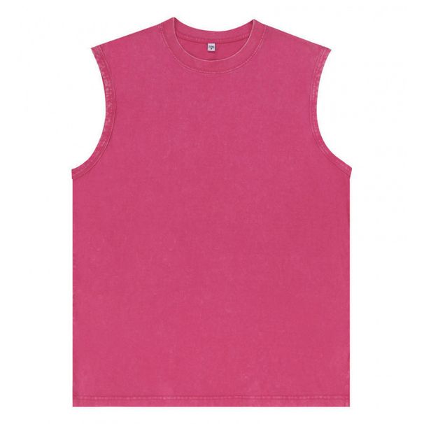 Men's Clothing Pure Cotton Batik Washed Sleeveless Vest Summer Waistcoat Retro Round Neck Heavy T Shirt_viptrois.com