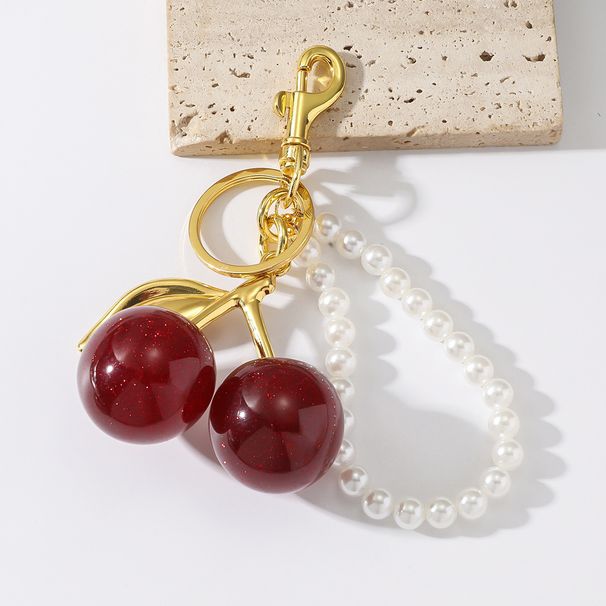 New Personalized Resin Cherry Pearl Keychain Pendant_viptrois.com