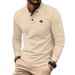 Men's Clothing Casual Waffle Knit Long Sleeve Henley Shirt - Breathable, Lightweight & Quick-Dry, Relaxed Fit, Round Neck, Solid Colors (White, Navy)_viptrois.com