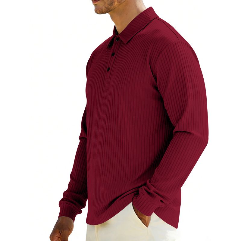 Men's Loose Fit Jacquard Polo Shirt With Lapel Collar - Business Casual Ribbed Knit Top For Office & Commute_viptrois.com