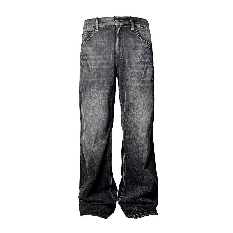Lightning Pattern Washed Straight Bootcut Jeans Men's Design Slim Pants_viptrois.com