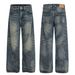 Vintage Washed Blue Relaxed Fit Jeans For Men – High Street Style With Cat Whisker & Faded Details (Classic Straight Leg, Distressed Look)_viptrois.com