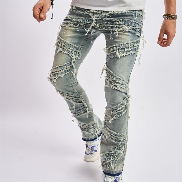 Man's clothing Men's jeans baggy, wide-leg pants casual ripped, sewn, mop-up pants sleek hip hop punk_viptrois.com