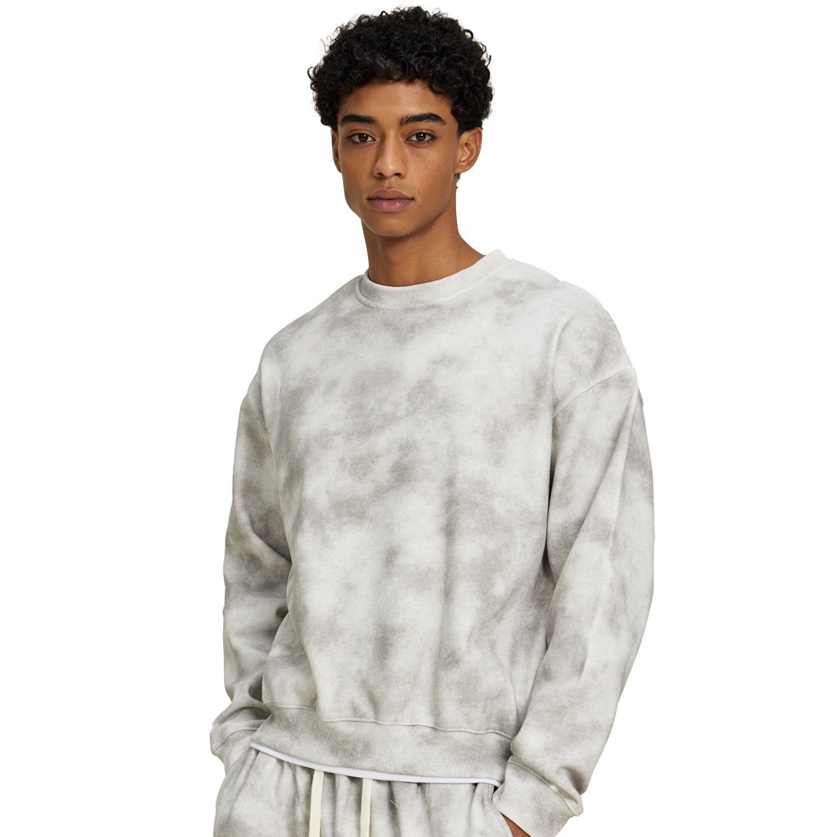 Men's Vintage Tie-Dye Crewneck Sweatshirt – Heavyweight Distressed Streetwear (S-XXL, Heather Grey)_viptrois.com